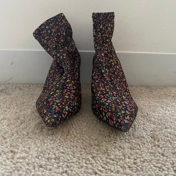 Zara Floral Kitten Heel Sock Booties - Picture 5 of 8